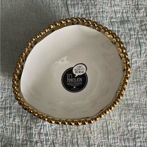 NEW 5”x3” PORCELAIN SERVING BOWL W/ GOLD BEADED TRIM - PLATE LISTED SEPARATELY